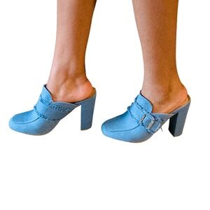 Denim Sandals Rounded Toe Heeled Pump